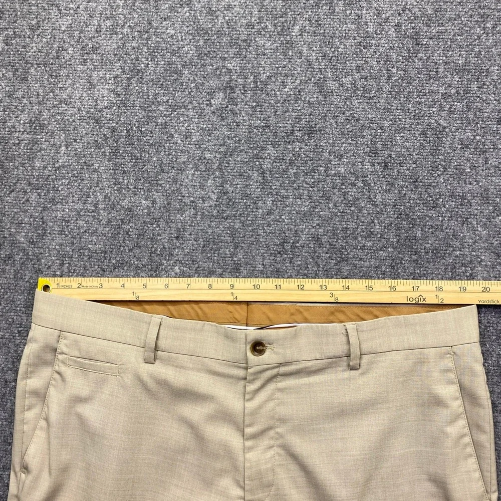 Hugo Boss Mens Beige Virgin Wool‎ Blend Flat Front Cuffed Dress Pants Size 40R